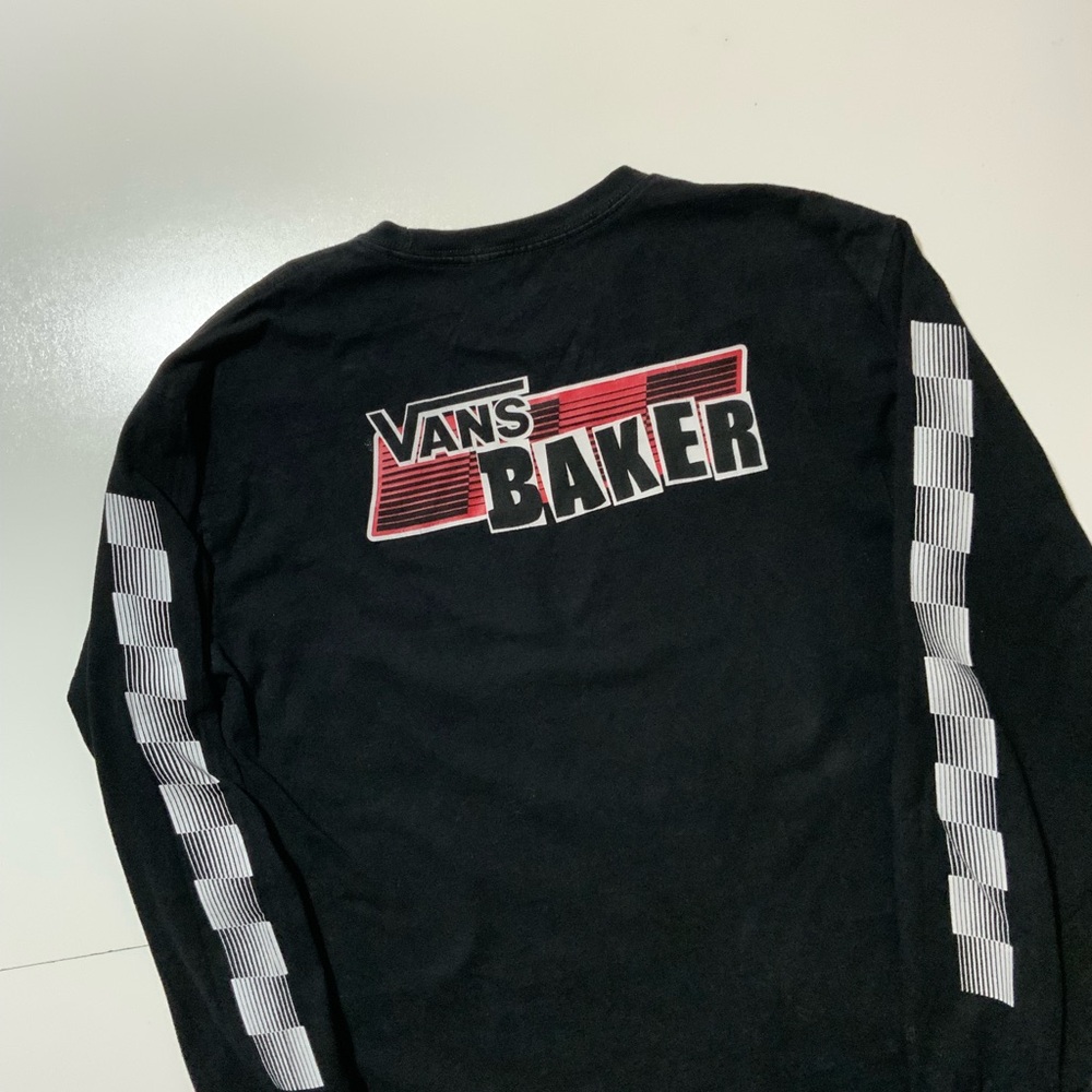 Vans X Baker Skateboards Racing Stripe Black Graphic Crewneck L/S T-Shirt - Picture 4 of 8